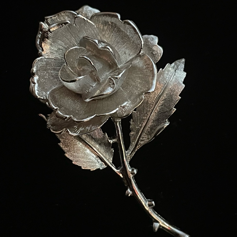 Monet vintage rose brooch Silver-tone 3” Mother’s Day, Birthday, Gift